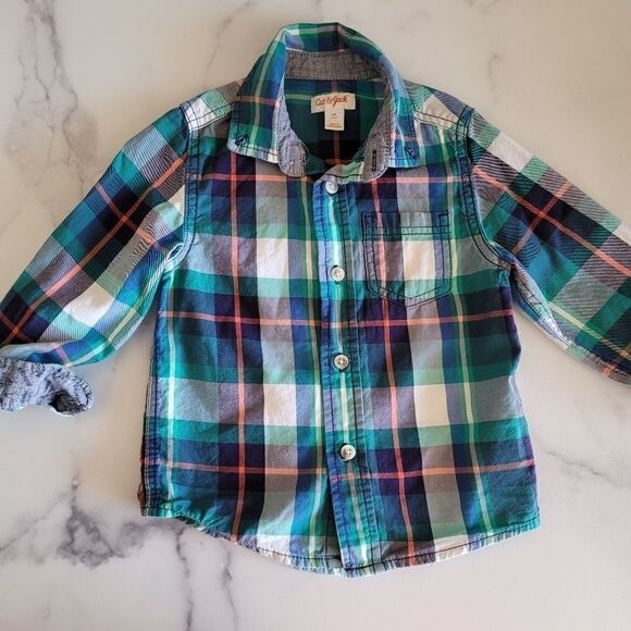 Plaid button up dress shirt contrasting hems cool - Picture 1 of 6
